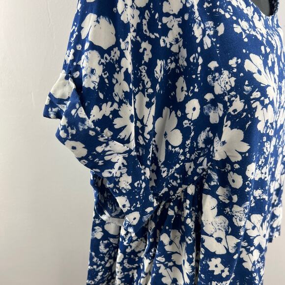 NU NEW YORK Blue White Floral Print Short Cuffed Sleeve Scoop Neck Knit Top S? - Picture 4 of 8